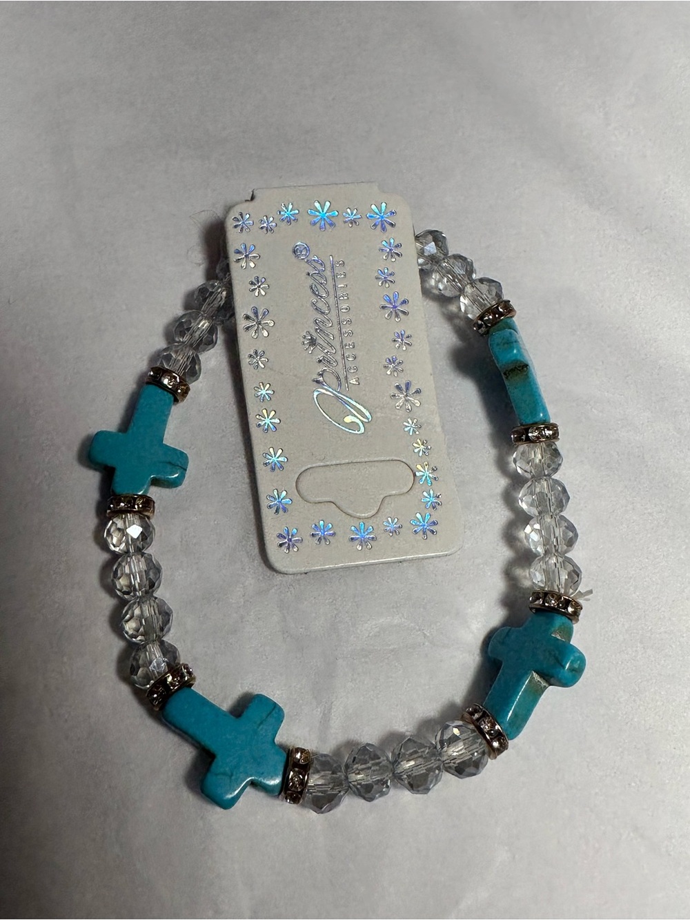 Turquoise Cross Bead Stretch Bracelet
